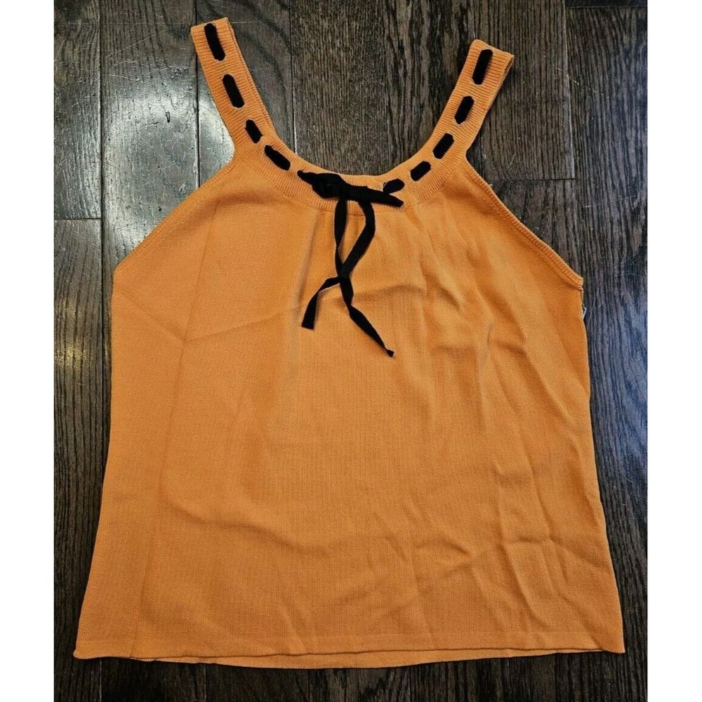 NWT Vintage Y2K J.A.C. Crop Tank Top Women’s Sz Large Orange W/black Ribbon